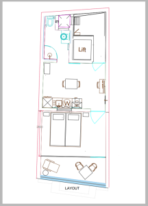 Layout showing Living Dining area, private bathroom, double bedroom and portview terrace.