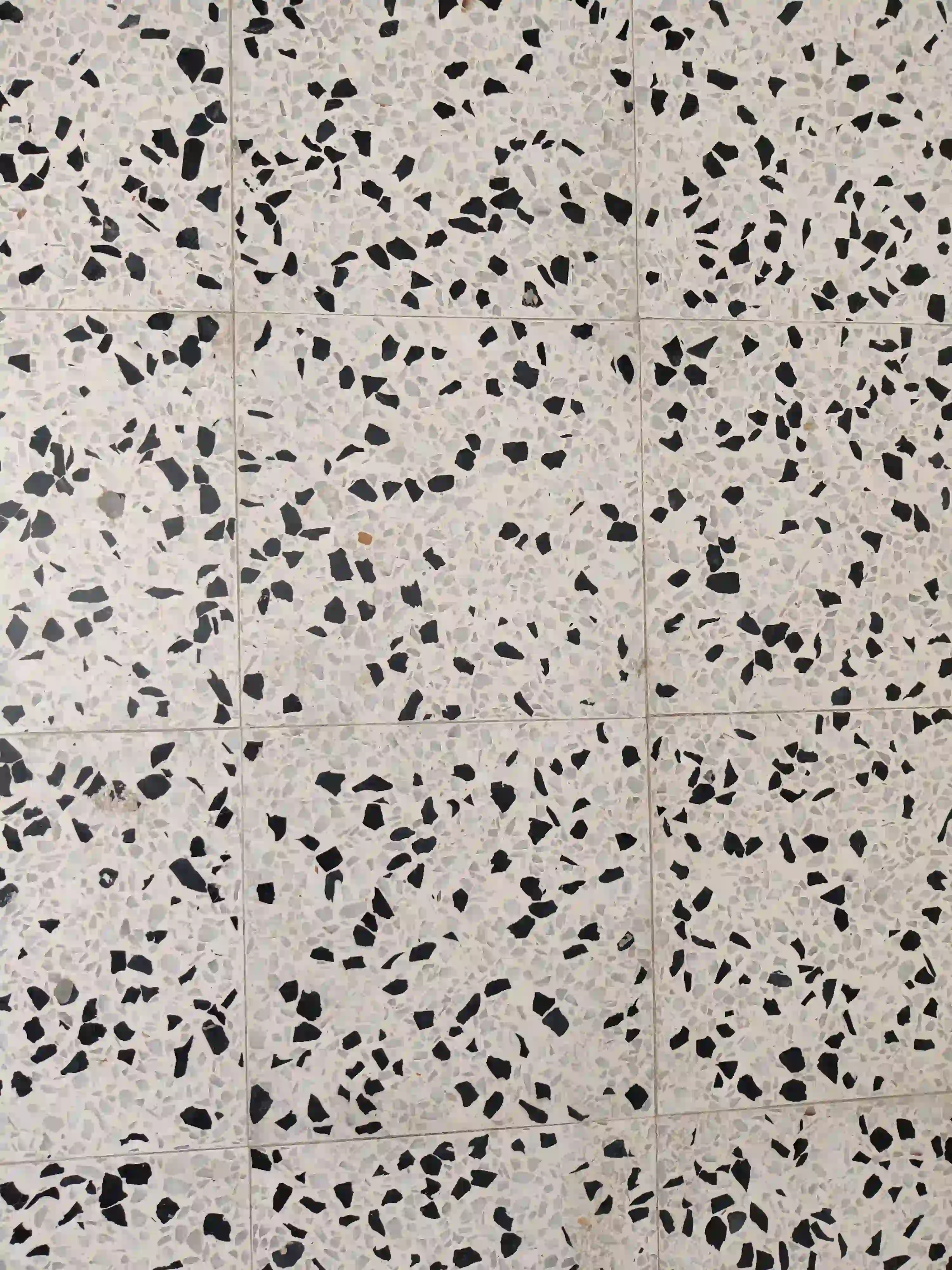 Real traditional handcrafted black and white Carrara marbled terrazzo tiles